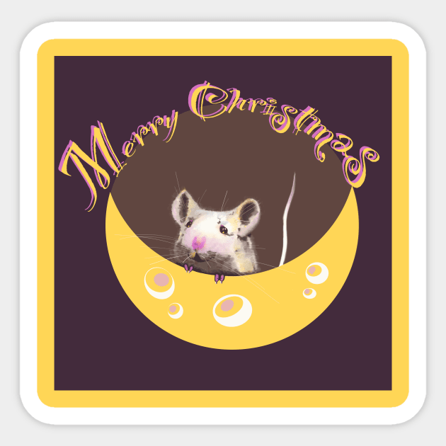 Merry Christmas with a mouse Sticker by ArtKsenia